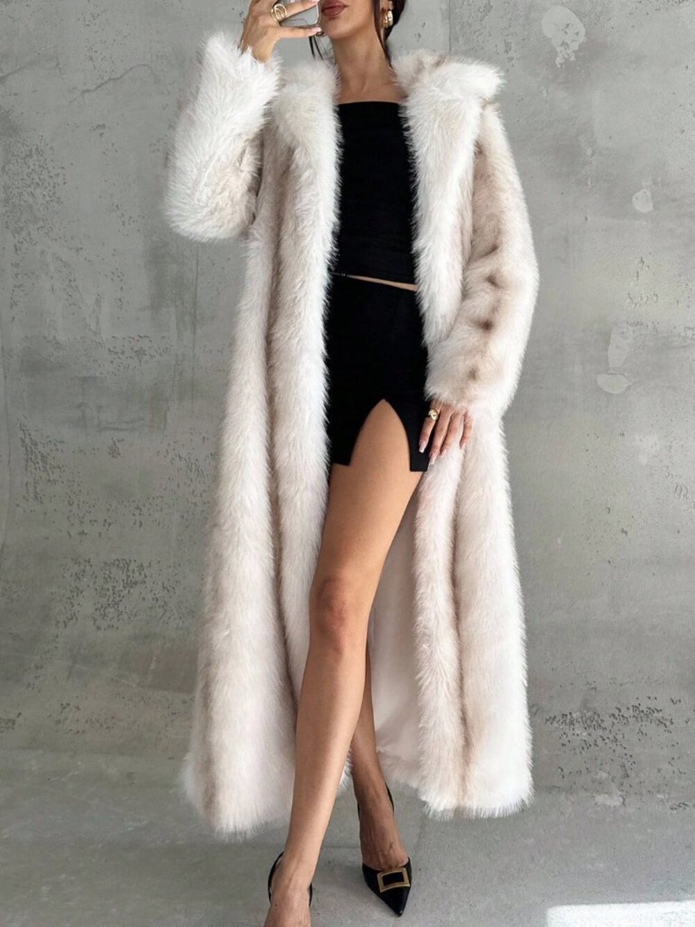 White Casual Women's Elegant Faux Fur Coat - Picture 5 of 8
